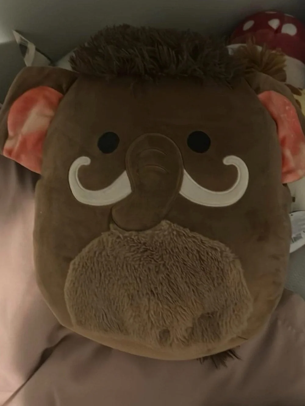 Squishmallows Brown Mammoth Plush Pillow with Cream Tusks and Pink-Ear Accents